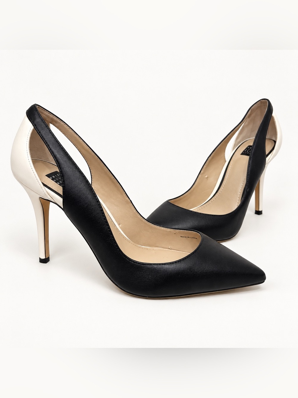 White House Black Market Leather D’Orsay Pumps Black White Pointed Toe 9M